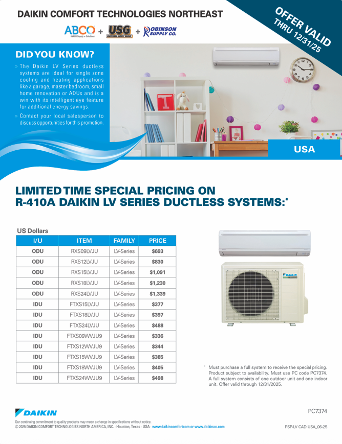 SPECIAL OFFER ON DAIKIN LIGHT COMMERCIAL R-410A ROOFTOP UNITS