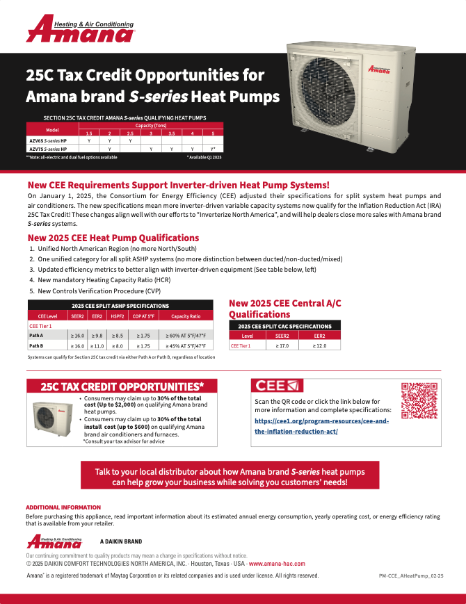 25C Tax Credit Opportunities for Amana brand S-series Heat Pumps